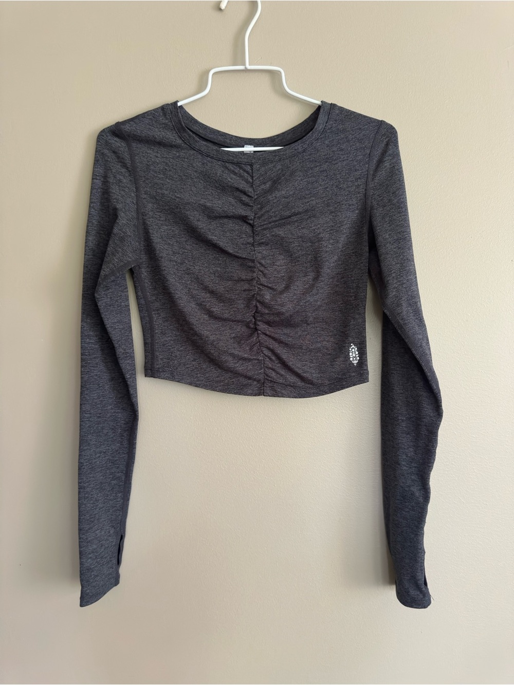 FP Movement by Free People Charcoal Ruched Long Sleeve Crop Top